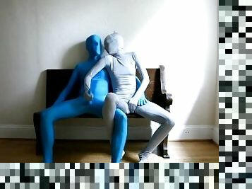 Zentai Duo (Mr Blue has a hard-on)