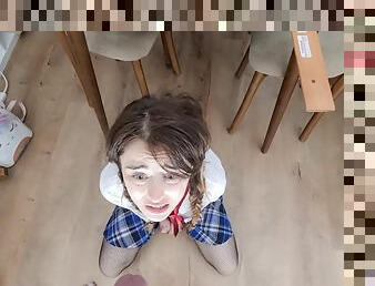 I Didnt Cheat! My Teacher Pissed In My Mouth! Sloppy Deepthroat Spanking With Ruler Penalty