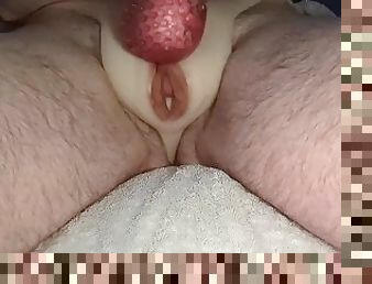 Femdom Cuck has squirting orgasm in fake pussy