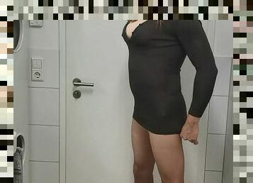 Female Mask Crossdresser in super short dress and heels