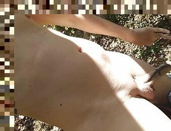 Alone naked in the woods, my dick is so hard.