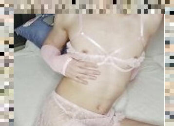 Asian sissy femboy sucks and fucks daddy with huge cumshot