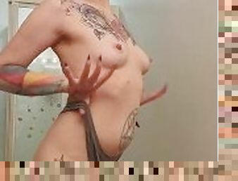 Goofy pre-shower strip tease