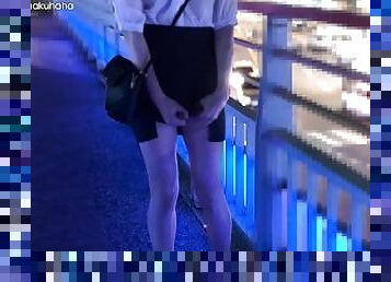 asiatique, masturbation, en-plein-air, public, anal, ejaculation-sur-le-corps, jouet, japonais, ladyboy, bas