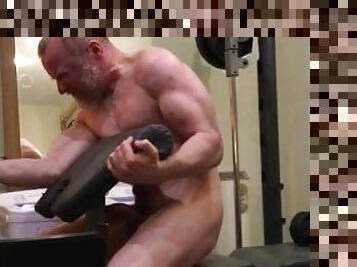 Big hard muscle stud gets turned on doing bicep curls, gets annoyed after failing last rep