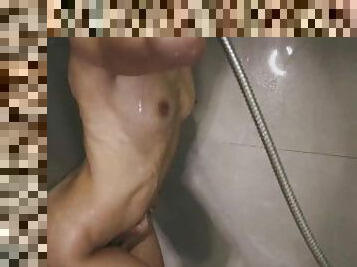I spy on my wife as she took a sexy shower and she gave me a blowjob! Cum in her mouth!