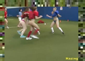 Lesbo college sluts take part in sexy outrageous football game