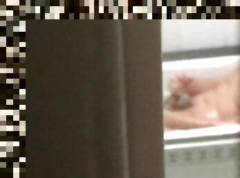 Caught jerking off in bathroom ends in sucking and cum mess