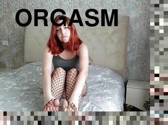 Emojo teen fingers pussy in fishnets and has orgasm