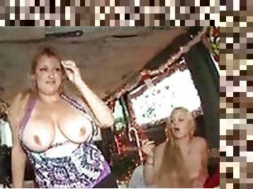 Wild Christmas party bus with big breasted blondes