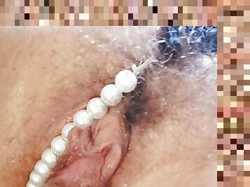 hot hairy butterfly pussy from munichgold shows you her sexy NS squirt in a pearl string