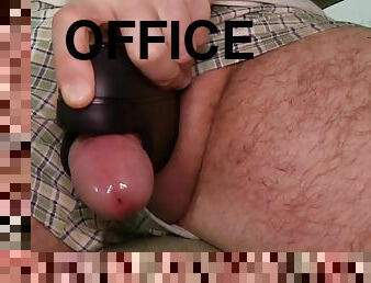 Milking my cock under the table in the office ending with a sticky cumshot