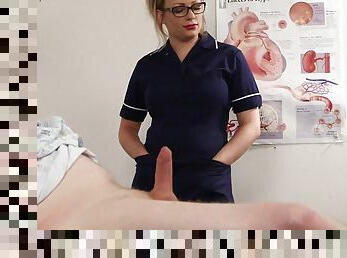 Big Bust british nurse encouraging patient with her big bo