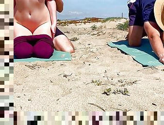 tricherie, levrette, en-plein-air, public, chatte-pussy, femme, amateur, ejaculation-interne, plage, trio