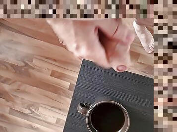 Russian man masturbates and cums in coffee which than drinks