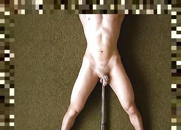 Edging in Chastity Tied Down - Prostate Vibrator - Straight Guy Anal Probe 