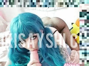BLUE HAIRED E-GIRL SUCKS COCK - mikisayshi