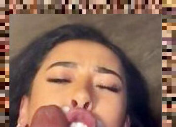 Lightskin girl swallows BBC cum