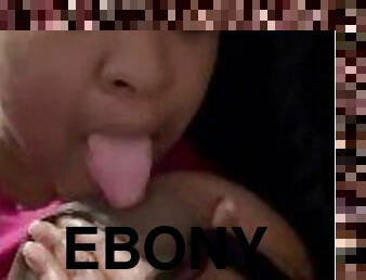 Ebony tongue looks big and breasts so big lick own titty