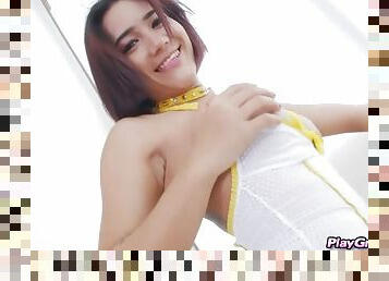 asiático, transsexual, anal, transsexual-tranny, rabo, dinamarques, leite, flashar, pernas