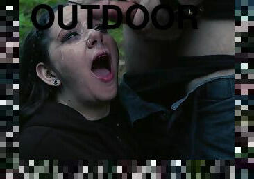 Deepthroat and Facial Outdoors - Brunette Lily Thot Face Fucked In The Forest - rough sex