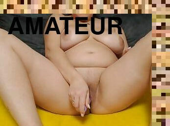 gros-nichons, masturbation, amateur, jouet, maison, couple, point-de-vue, naturel, gros-seins, solo