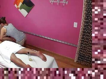 Asian masseuse wanking massage client