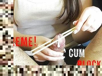 Extreme cum blocking, ruined orgasm and intense post orgasm handjob for hard dick with tied balls