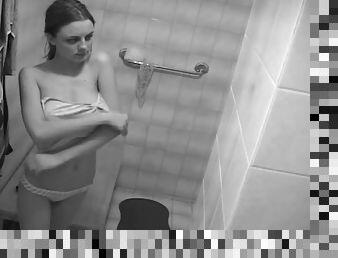 baignade, amateur, ados, cam, voyeur, brunette, réalité, petits-seins