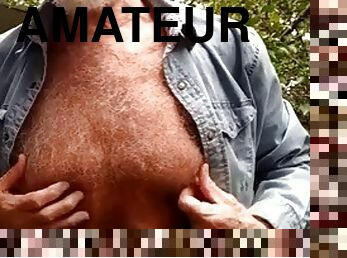 poilue, masturbation, amateur, ejaculation-sur-le-corps, gay, point-de-vue, bout-a-bout, solo, jardin, sucer