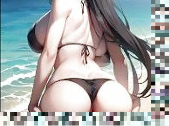 tifa posing for you in a black bikini on the beach