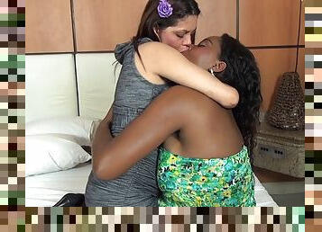 amador, interracial, lésbicas, beijando