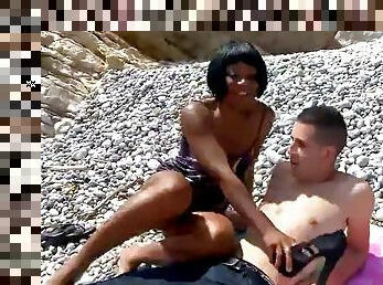 Petite ebony girl gets sex on beach