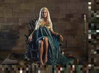 Steamy blonde in Game of Thrones role play taking BBC the hard way