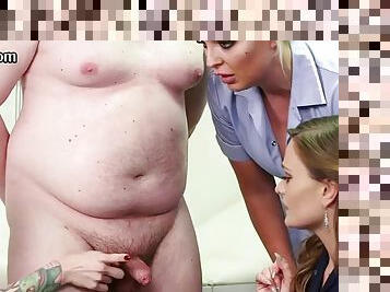 CFNM femdom nurses jerk patients small cock in group
