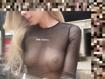 gros-nichons, public, amateur, compilation, blonde, seins, clignotant, seins-nus