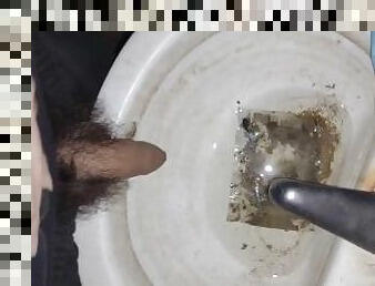 Hairy cock man pissing in old dirty sink