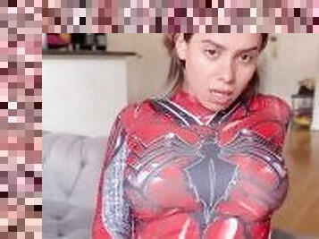 Tranny Spider Girl Jerks off and Shoots a Big Load