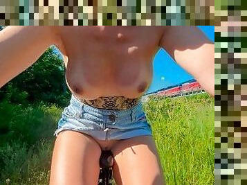 Riding my bike without panties to orgasm in public