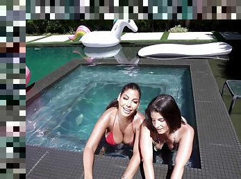 Latina wives share cock by the pool in outstanding XXX scenes