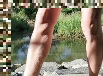 High foot traffic trail solo male masturbation