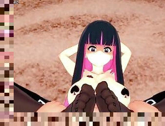 Stocking Anarchy Gives You a Footjob At The Beach! Panty and Stocking With Garterbelt Feet POV