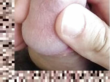 Close Up Edging My Big Salivated Cock with Amazing Moaning and Dirty talk in Public Wood