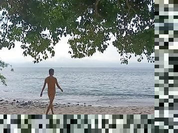 Quick skinny dip at public beach. Naked in nature