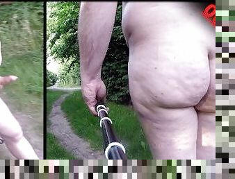 masturbation, nudist, utomhus, pissande, publik, gay, knubbig, rumpa-butt, exhibitionist