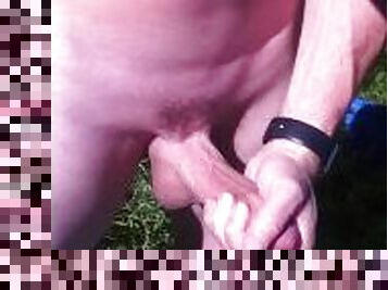 Jerking off in a field after work