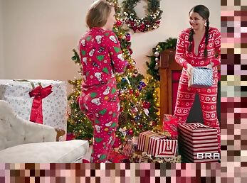 Hot pajama wearing teens receive boning for Christmas
