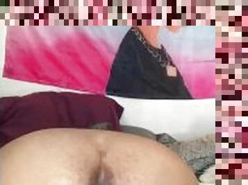 Creamy fat hairy pussy riding a big bbc dildo with her buttplug twitter @melonmamass