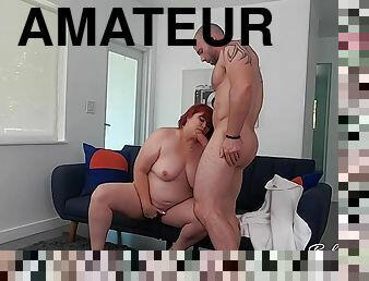 Redhead chubby mom in amateur BTS hardcore with cumshot - fat ass