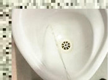 Public peeing in work urinal, nearly caught